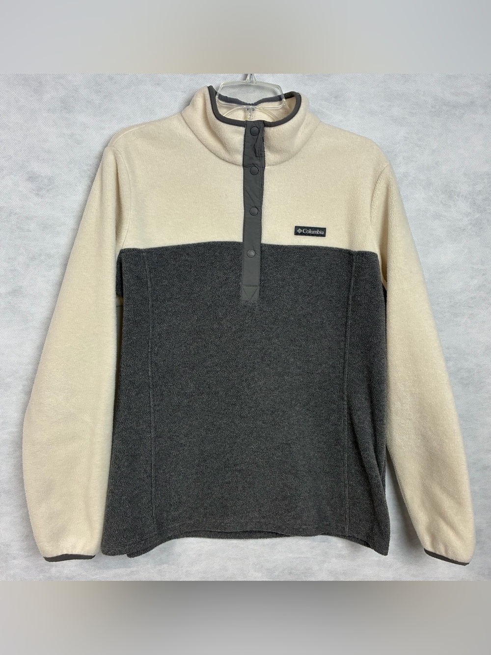 Columbia Benton Springs Half Snap Pullover Fleece Colorblock Gray Cream Womens L
